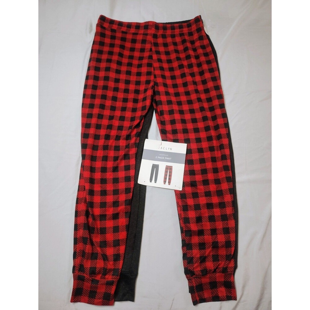 Jaclyn Intimates Whisperluxe Jogger 2 Pack Pajama Pants Dark Grey Red Plaid Sz L